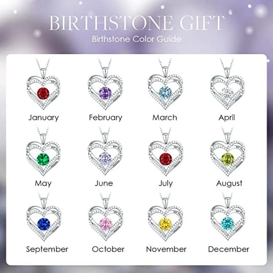 Love Pendant Necklaces for Women with Birthstone Zirconia, Christmas Birthday Anniversary Jewelry Gift for Women Wife Girls