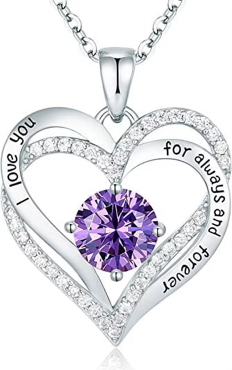 Love Pendant Necklaces for Women with Birthstone Zirconia, Christmas Birthday Anniversary Jewelry Gift for Women Wife Girls