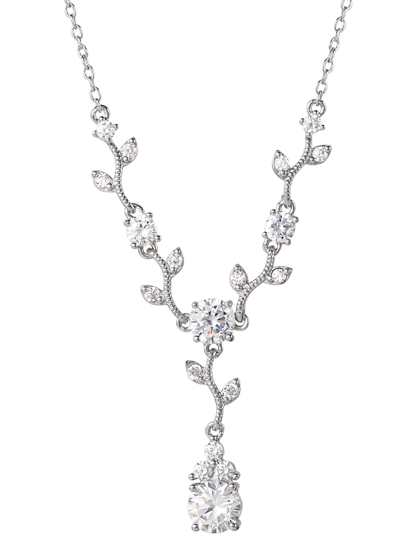 Fine Silver Plated Cubic Zirconia Vine Pendant Necklace, 18"