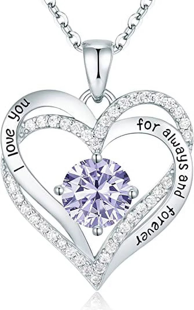 Love Pendant Necklaces for Women with Birthstone Zirconia, Christmas Birthday Anniversary Jewelry Gift for Women Wife Girls