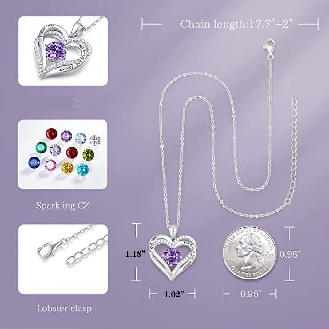 Love Pendant Necklaces for Women with Birthstone Zirconia, Christmas Birthday Anniversary Jewelry Gift for Women Wife Girls