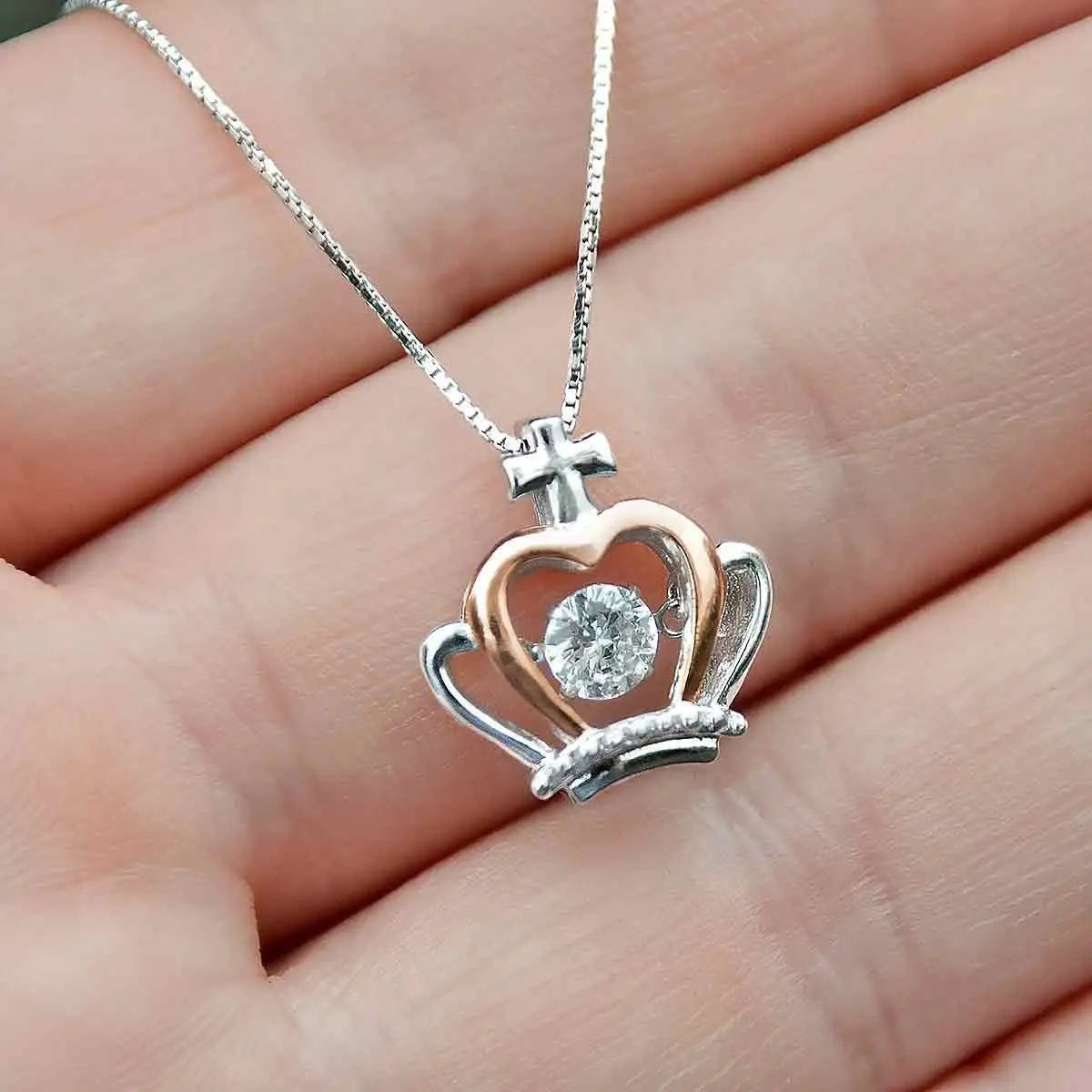 Trendy Creative Elegant Crown Pendant Necklace Decorative Accessories Holiday Gift for Mom with Gift Box Card