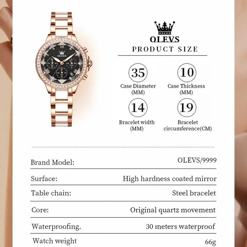 9999 Women Watch Multifunctional Calendar Diamond Luxury Elegant Quartz Watch for Women Bracelet Set Ladies Hands Watch