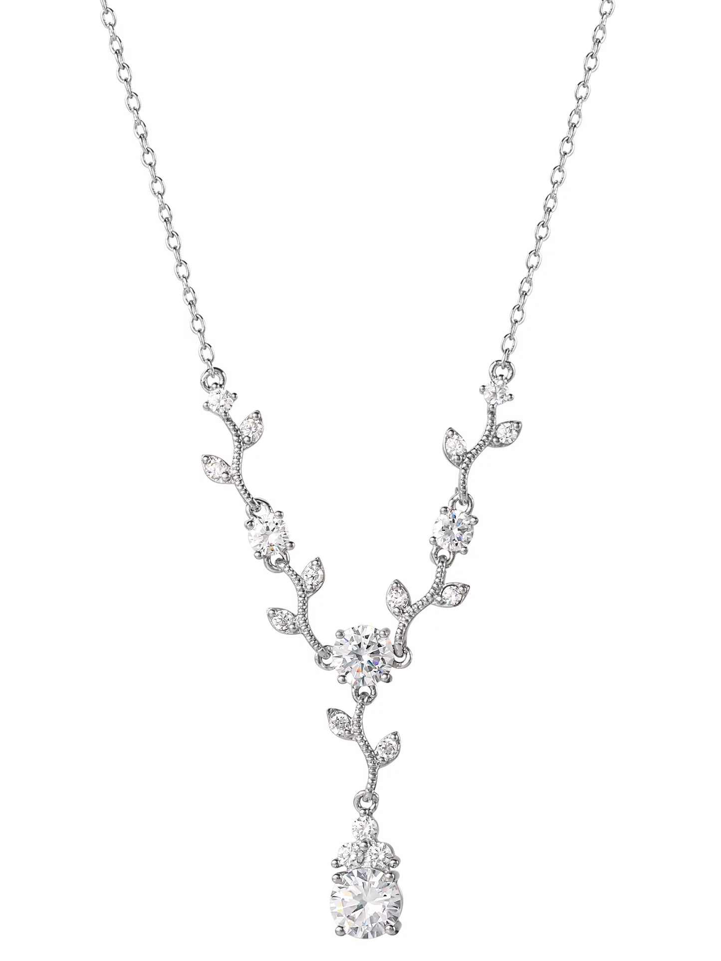Fine Silver Plated Cubic Zirconia Vine Pendant Necklace, 18"