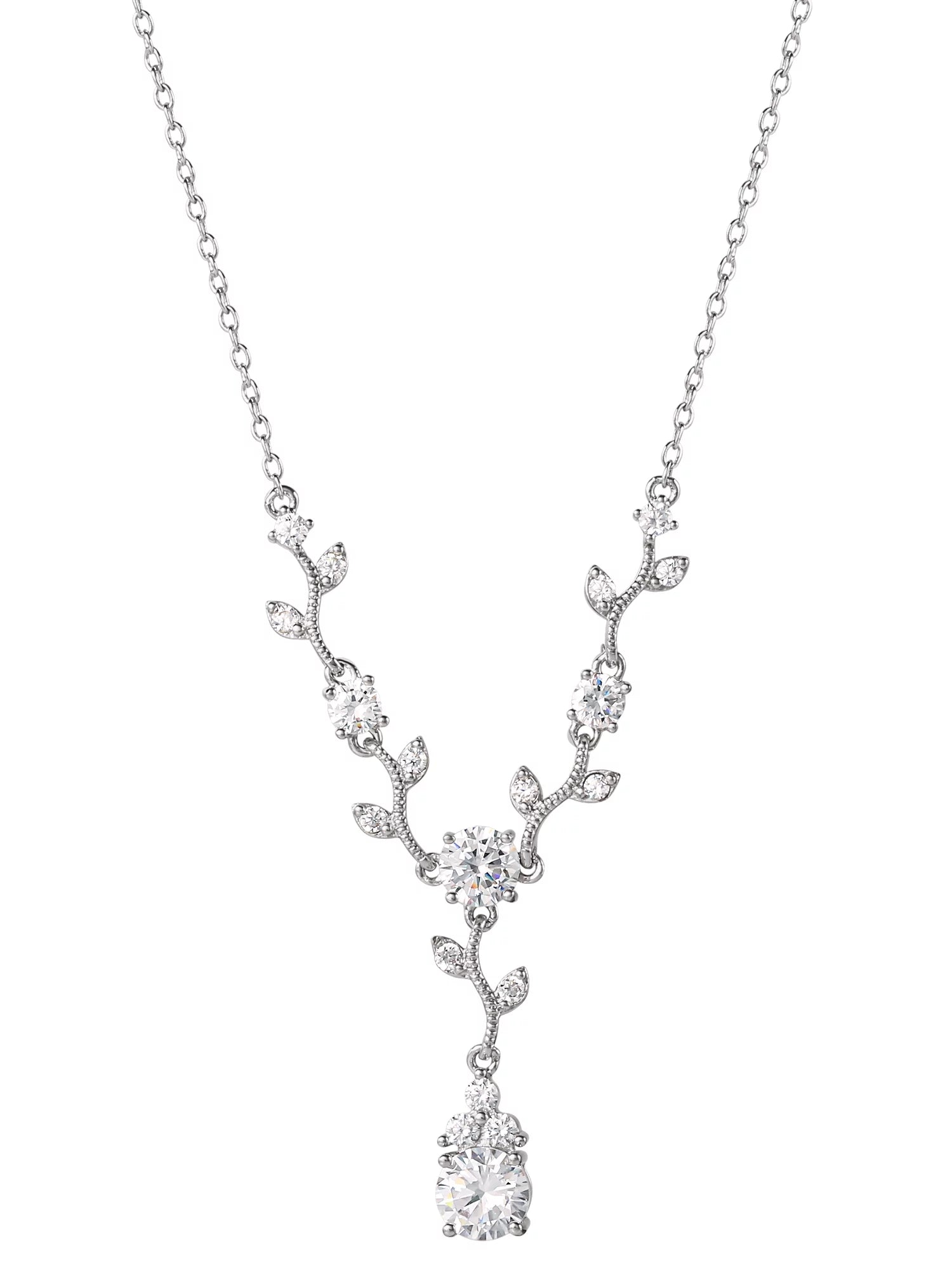 Fine Silver Plated Cubic Zirconia Vine Pendant Necklace, 18"