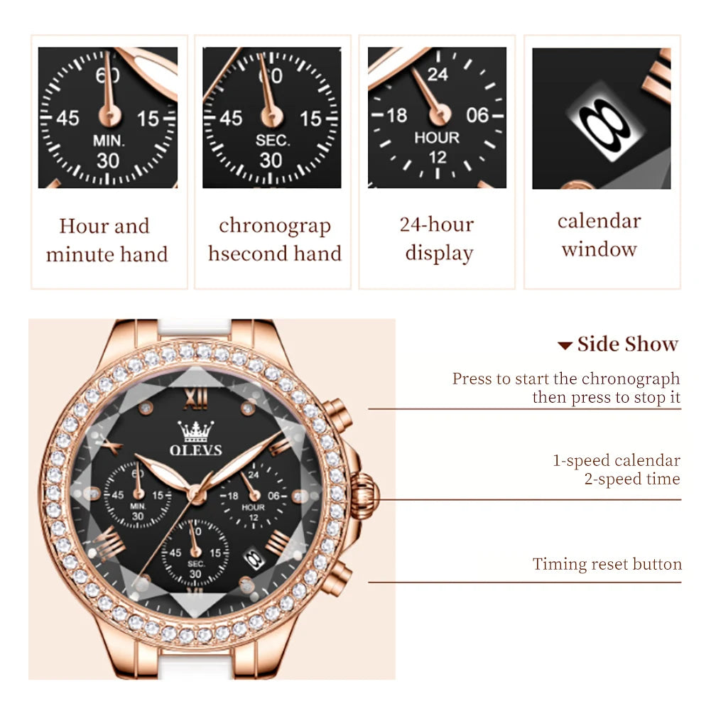 9999 Women Watch Multifunctional Calendar Diamond Luxury Elegant Quartz Watch for Women Bracelet Set Ladies Hands Watch