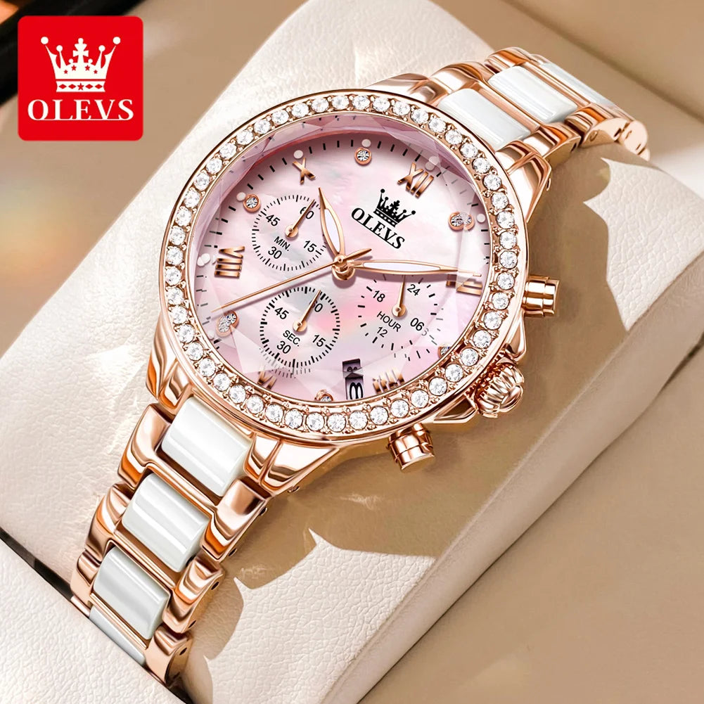 9999 Women Watch Multifunctional Calendar Diamond Luxury Elegant Quartz Watch for Women Bracelet Set Ladies Hands Watch