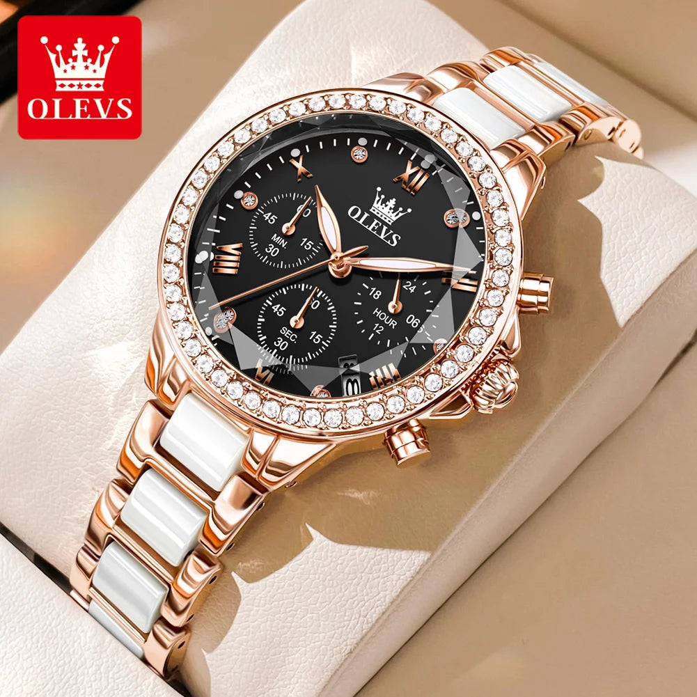 9999 Women Watch Multifunctional Calendar Diamond Luxury Elegant Quartz Watch for Women Bracelet Set Ladies Hands Watch