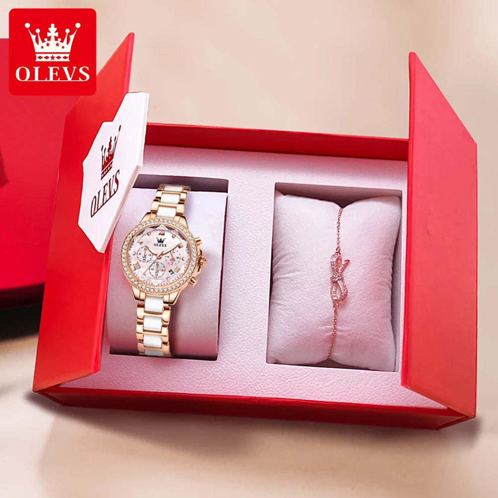 9999 Women Watch Multifunctional Calendar Diamond Luxury Elegant Quartz Watch for Women Bracelet Set Ladies Hands Watch