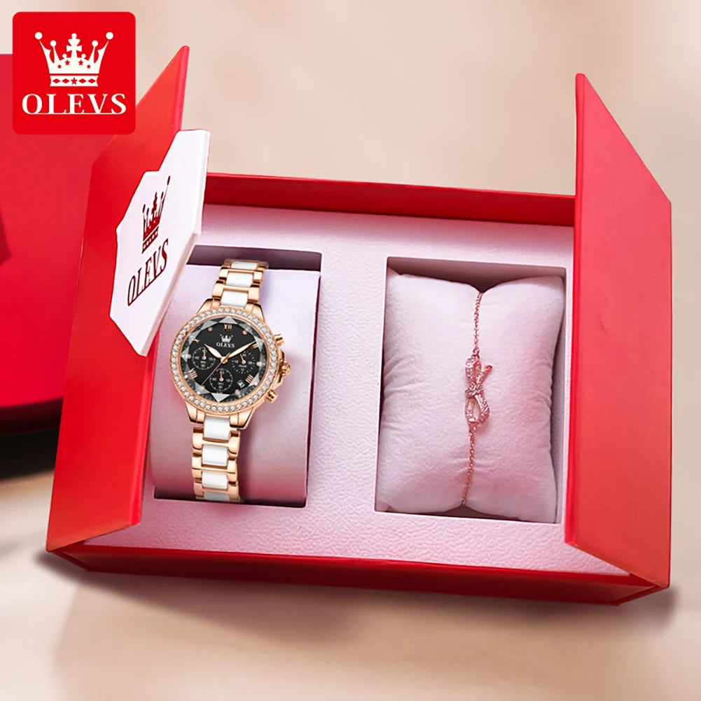 9999 Women Watch Multifunctional Calendar Diamond Luxury Elegant Quartz Watch for Women Bracelet Set Ladies Hands Watch