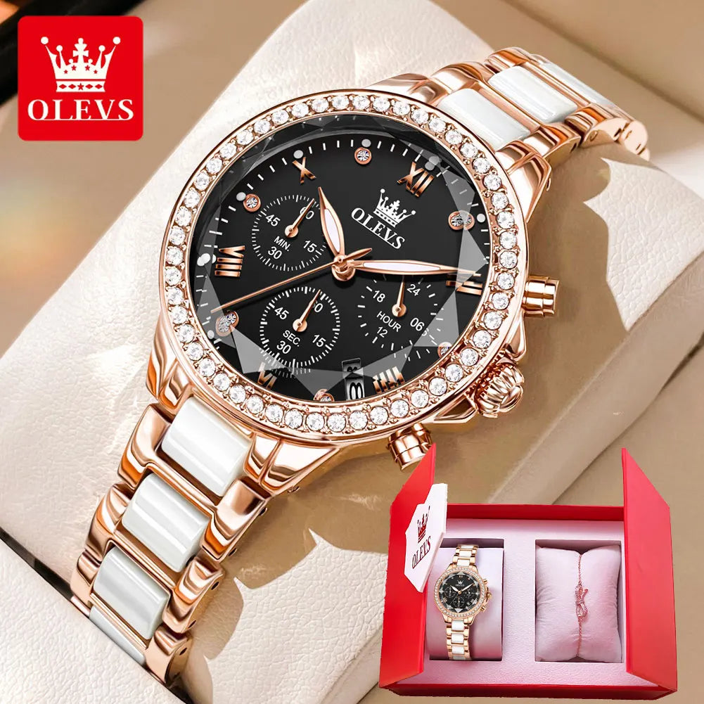 9999 Women Watch Multifunctional Calendar Diamond Luxury Elegant Quartz Watch for Women Bracelet Set Ladies Hands Watch