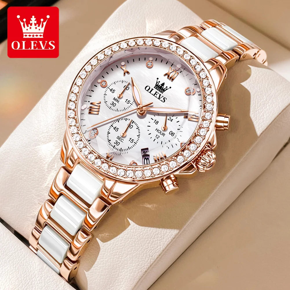 9999 Women Watch Multifunctional Calendar Diamond Luxury Elegant Quartz Watch for Women Bracelet Set Ladies Hands Watch