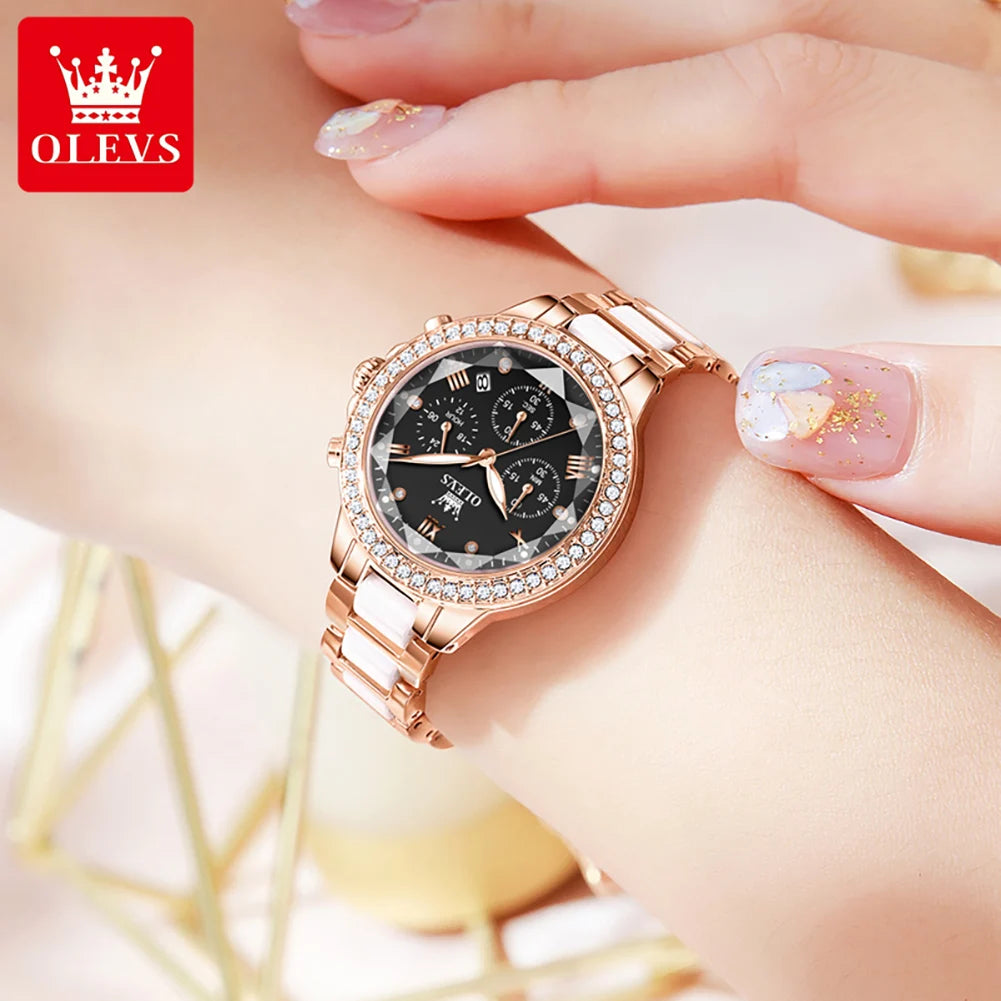 9999 Women Watch Multifunctional Calendar Diamond Luxury Elegant Quartz Watch for Women Bracelet Set Ladies Hands Watch